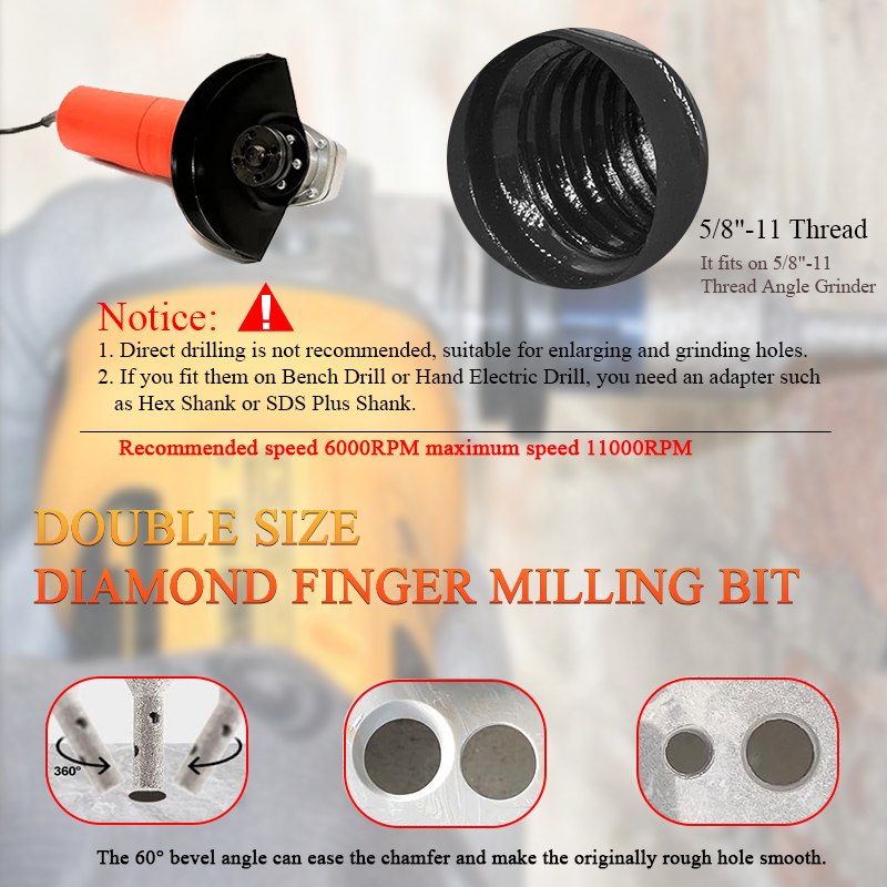 Johnson Tools Diamond Chamfer Milling Finger Bit - Sesuai untuk Mengisar Marmar dan Jubin Porselin - Alat Pembentuk untuk Pengisar Sudut - M14 atau 5/8-11 5