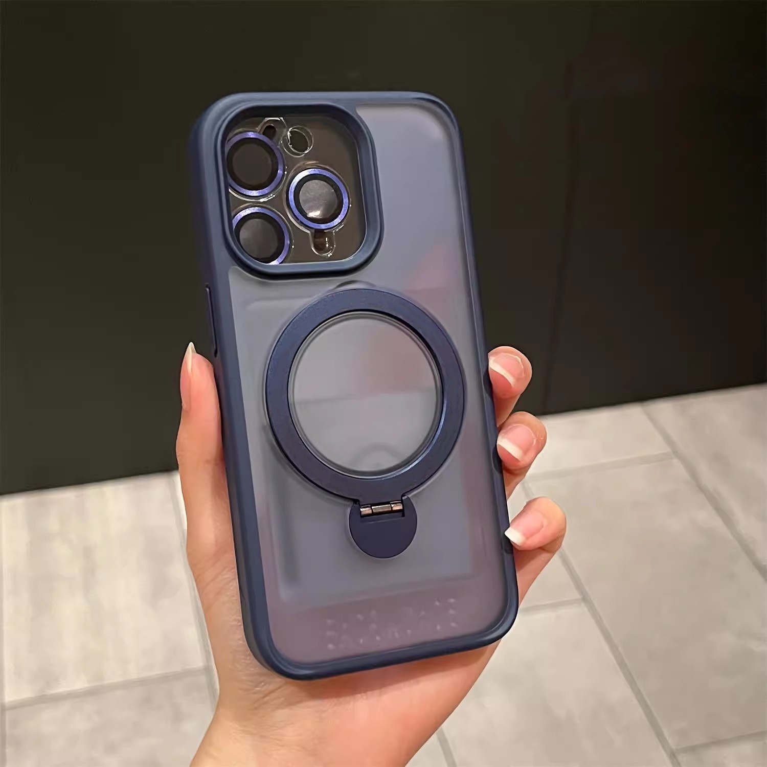 Funda de teléfono de silicona con soporte magnético de rotación 360, protección de lente de cámara de lujo para iPhone 15, 14, 13 Pro Max 8