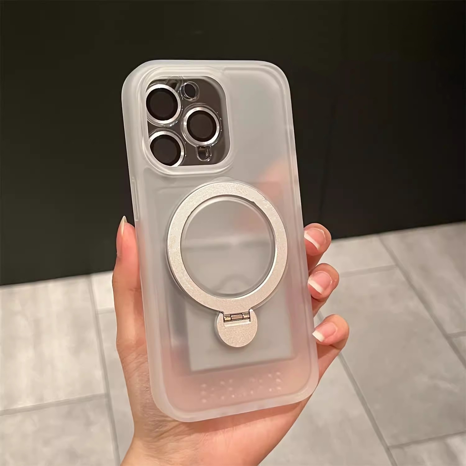 Funda de teléfono de silicona con soporte magnético de rotación 360, protección de lente de cámara de lujo para iPhone 15, 14, 13 Pro Max 7
