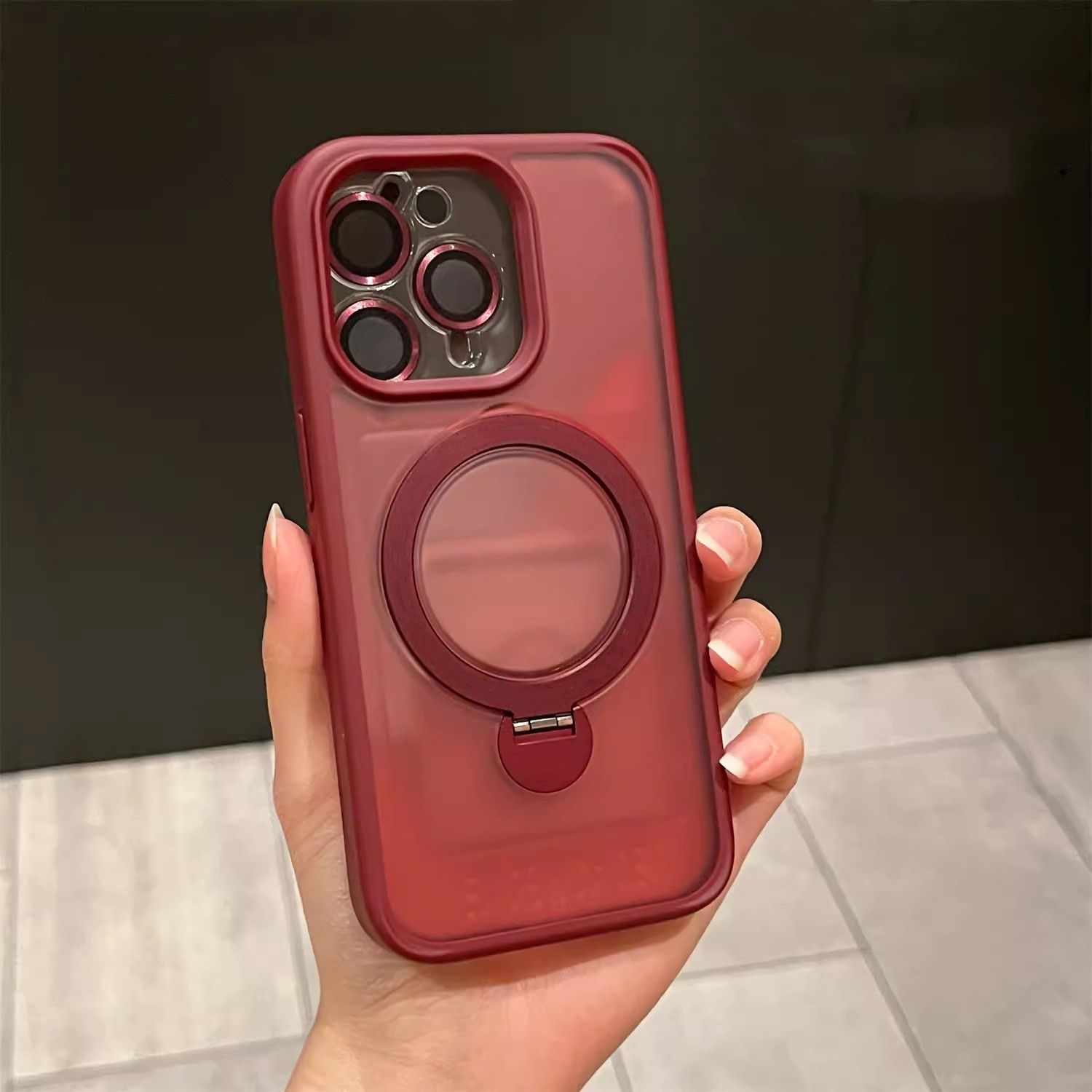 Funda de teléfono de silicona con soporte magnético de rotación 360, protección de lente de cámara de lujo para iPhone 15, 14, 13 Pro Max 6