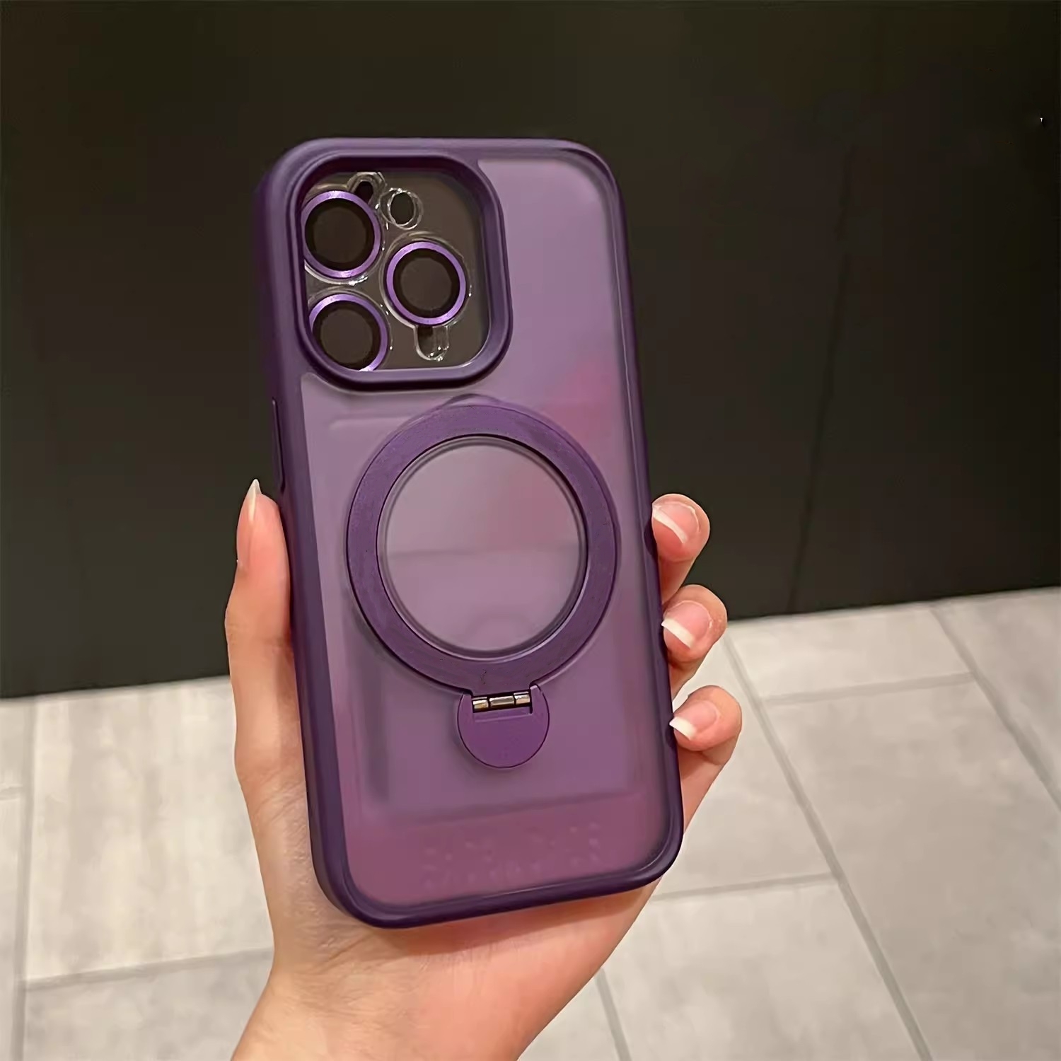 Funda de teléfono de silicona con soporte magnético de rotación 360, protección de lente de cámara de lujo para iPhone 15, 14, 13 Pro Max 5