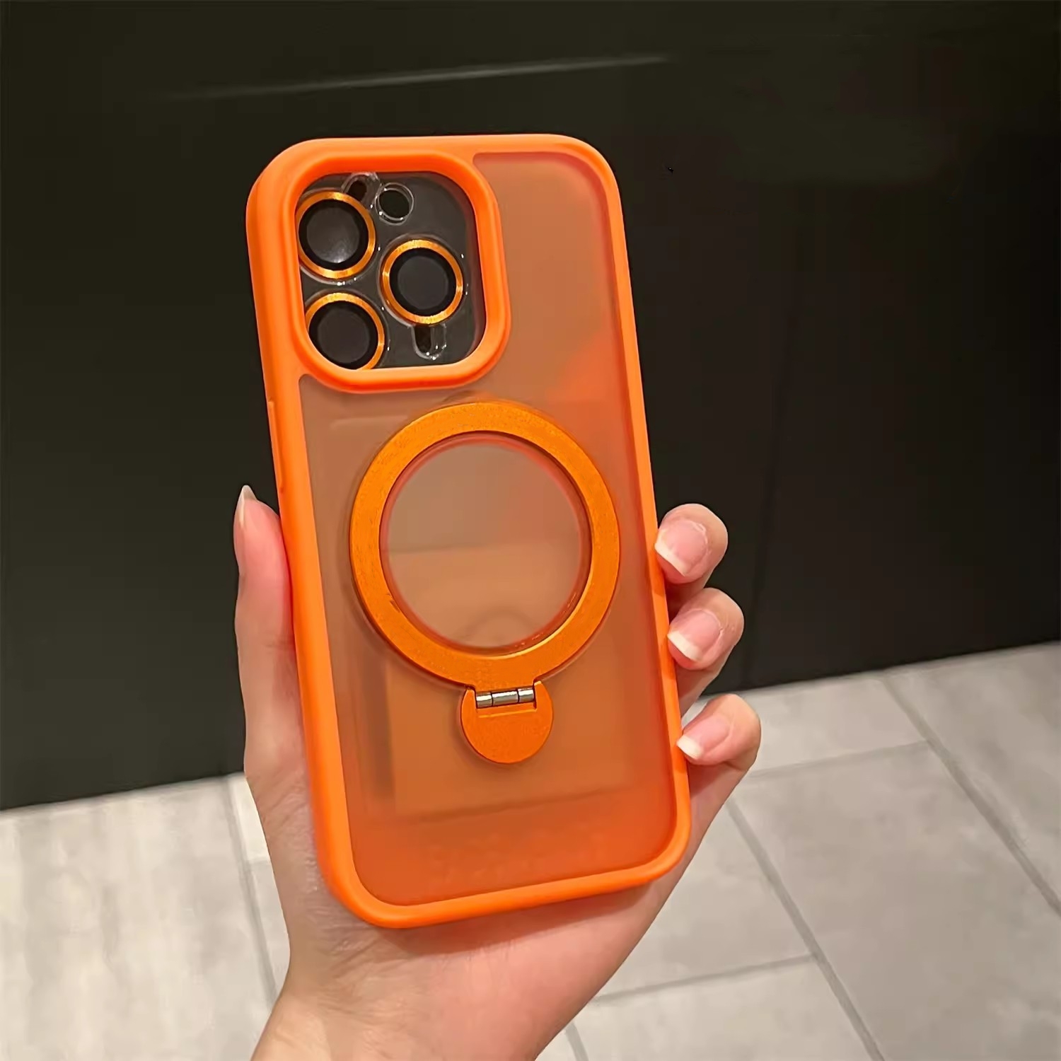 Funda de teléfono de silicona con soporte magnético de rotación 360, protección de lente de cámara de lujo para iPhone 15, 14, 13 Pro Max 3