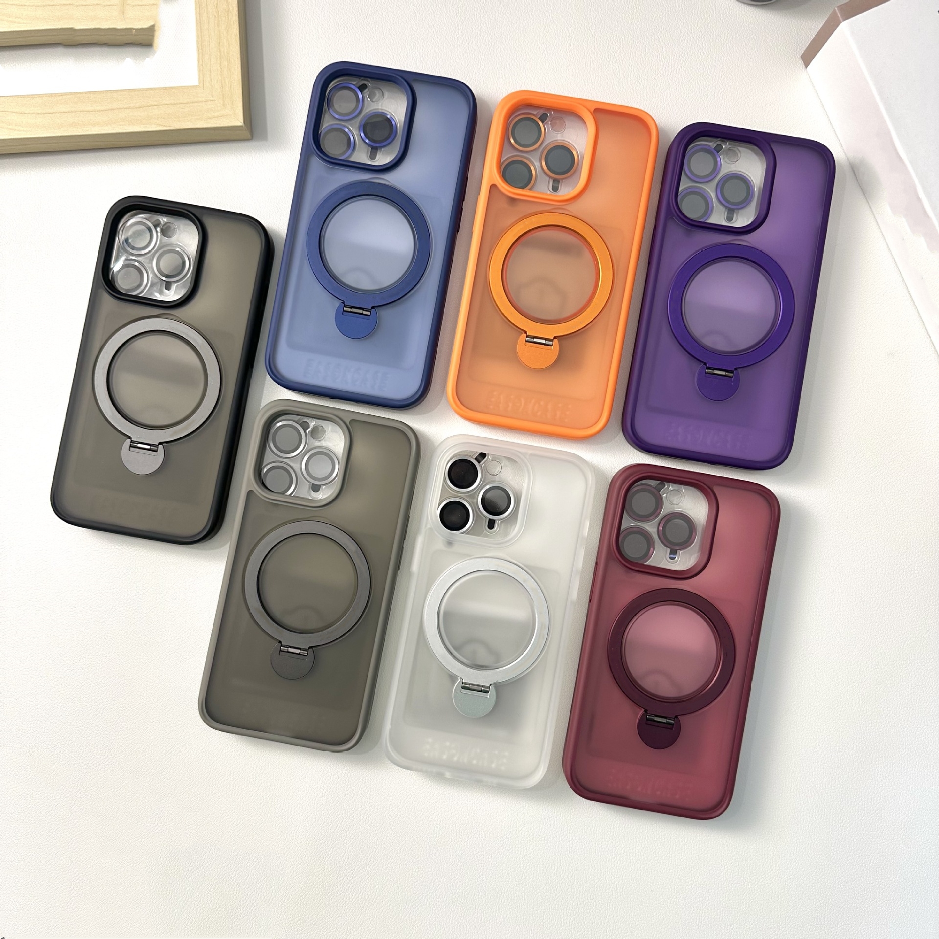 Funda de teléfono de silicona con soporte magnético de rotación 360, protección de lente de cámara de lujo para iPhone 15, 14, 13 Pro Max 2
