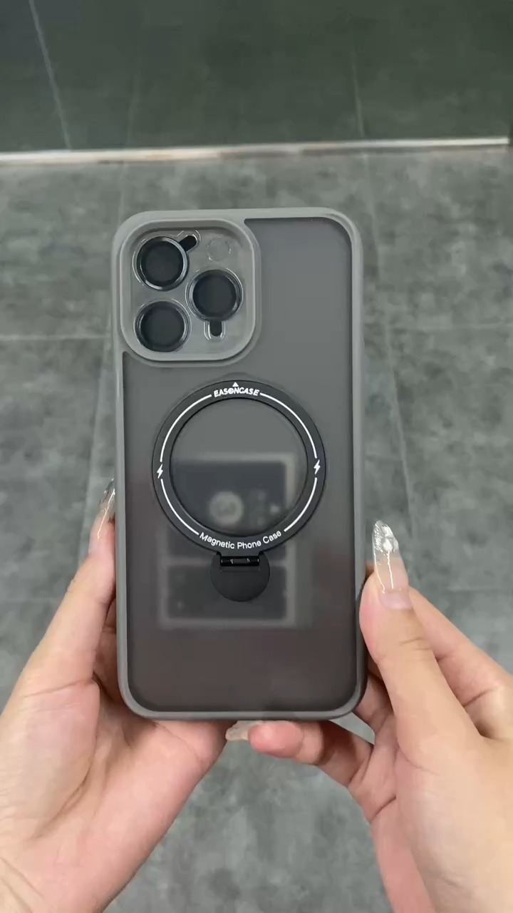 Funda de teléfono de silicona con soporte magnético de rotación 360, protección de lente de cámara de lujo para iPhone 15, 14, 13 Pro Max 1