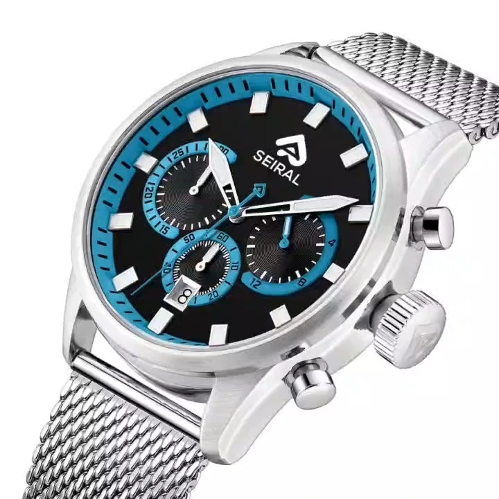 High quatity stainless steel men quartz fashion watches Japanese original battery watch factory blue dial factory mesh strap silicone strap movement watch factory watch supplire from shenzhen 1