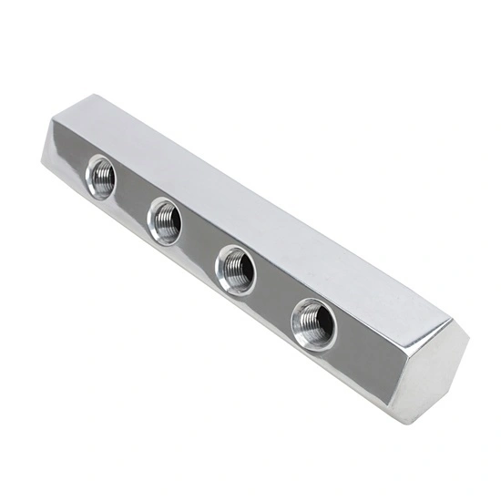 CNC Machined Round Polished Aluminum 4-Hole Fuel Block 1