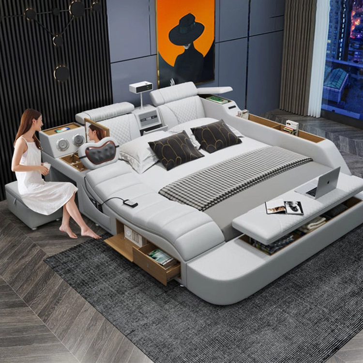 Gersto Furniture Projection air purifier features massage leather bed modern New designs bedroom furniture king/queen size bed 1