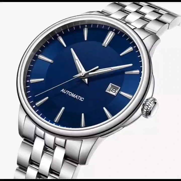 High quality couple sainless steel automaic mechanical watches couple watch supplire b2b watch compnay supplire sun blue dial luminous dial and hands stainless steel watch supplire 1