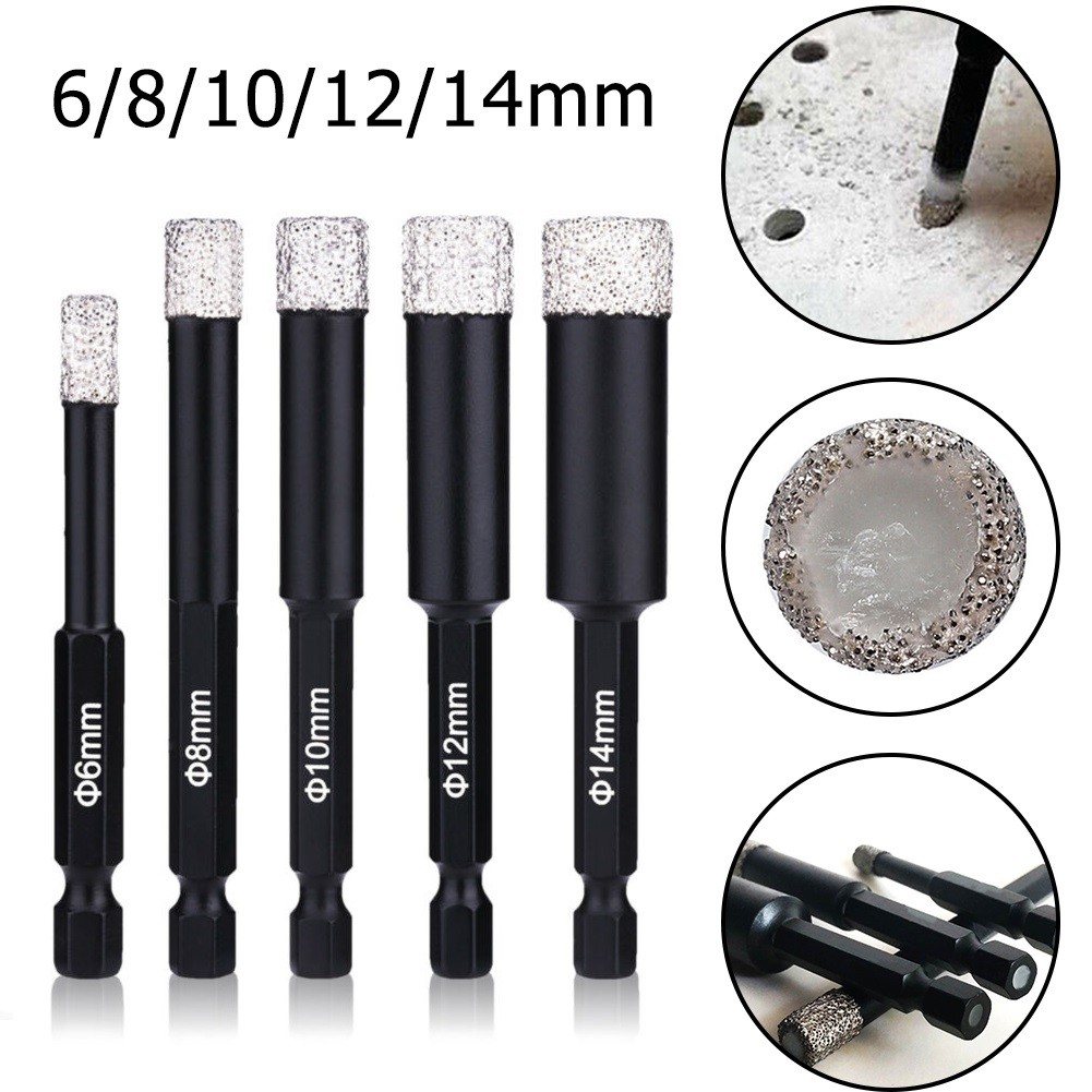 Johnson Tools Jeu de trépans de perçage diamant à tige hexagonale de diamètre 6 à 12 mm pour le perçage de noyaux de carreaux de porcelaine de verre 2