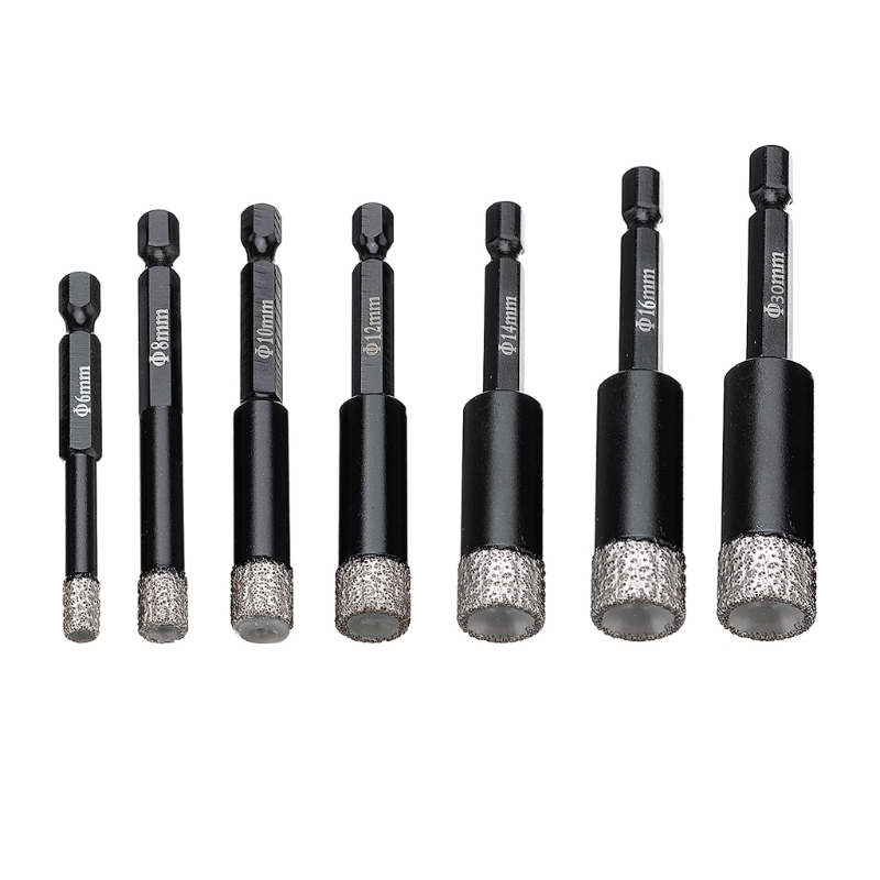 Johnson Tools Jeu de trépans de perçage diamant à tige hexagonale de diamètre 6 à 12 mm pour le perçage de noyaux de carreaux de porcelaine de verre 3
