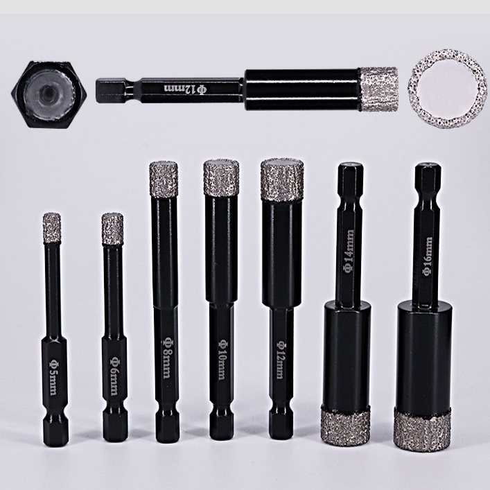 Johnson Tools Jeu de trépans de perçage diamant à tige hexagonale de diamètre 6 à 12 mm pour le perçage de noyaux de carreaux de porcelaine de verre 1