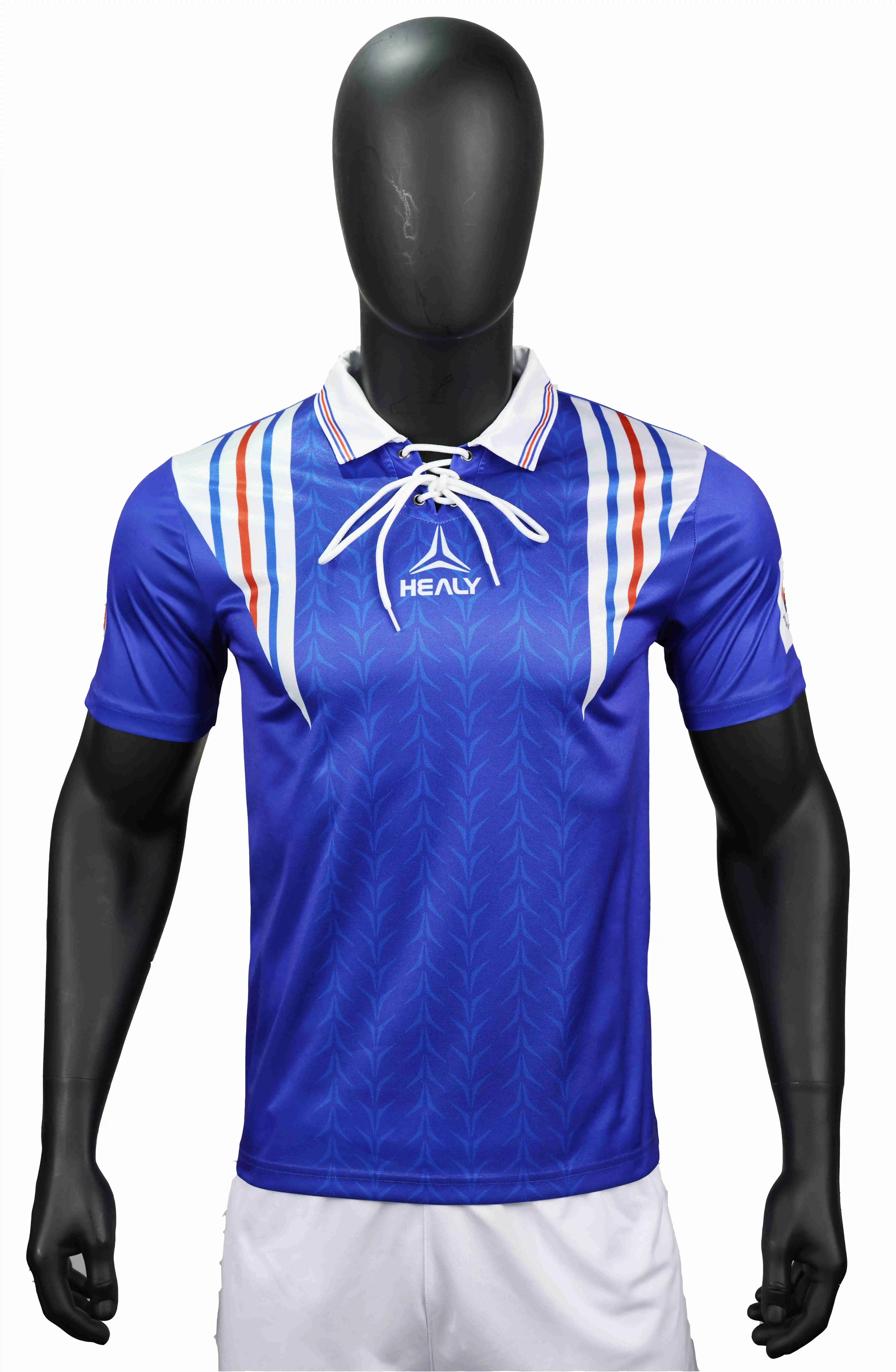 కాలర్ జాక్వర్డ్ నిట్ ఫుట్‌బాల్ షర్ట్‌తో పురుషుల కోసం అనుకూల లోగో పోలో టీ-షర్ట్ రెట్రో సాకర్ జెర్సీ 1