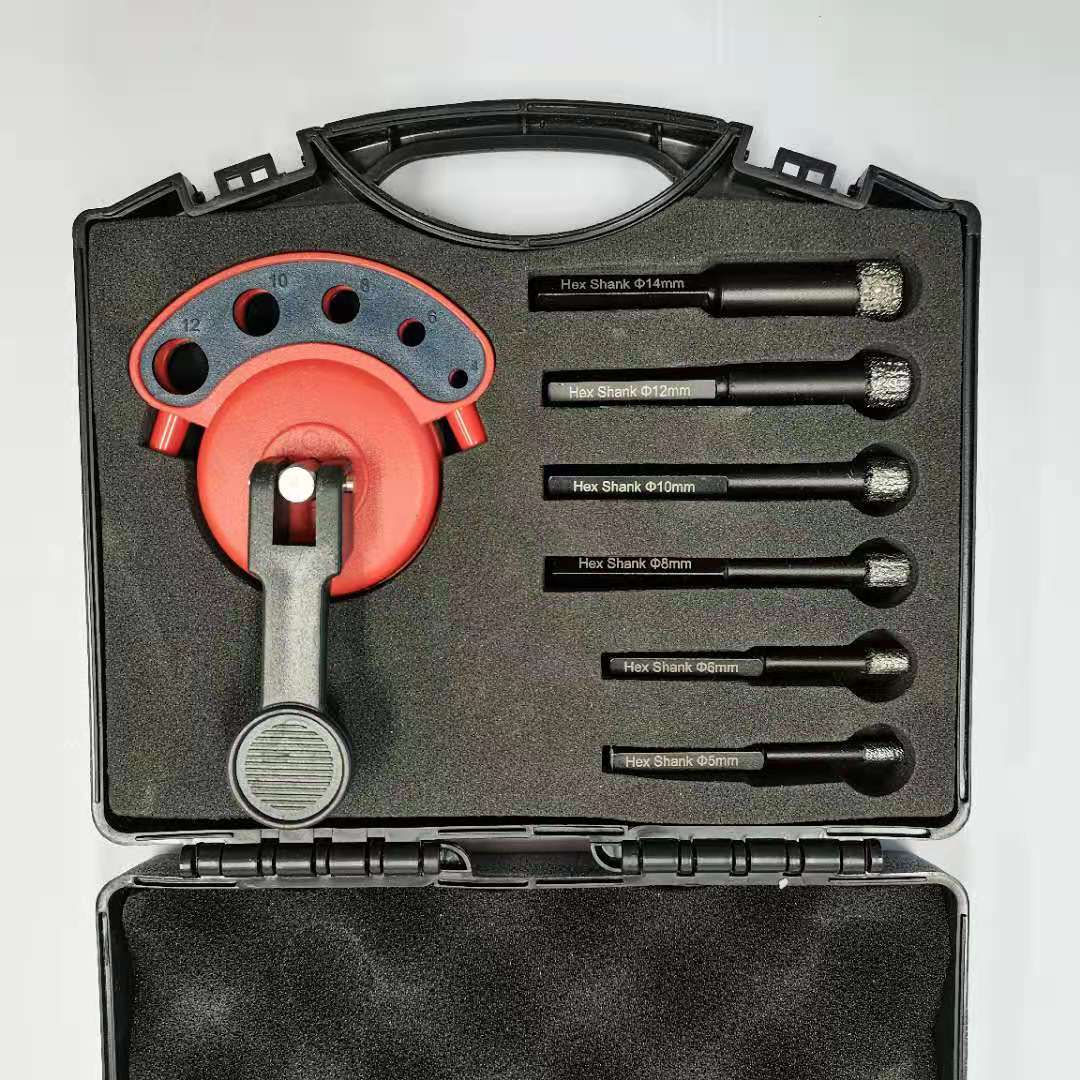 Johnson Tools Vente chaude 6 pack 5/6/8/10/12 / 14mm + ensemble de localisateur de ventouse en plastique brasé sous vide tige ronde diamant carrelage scie cloche foret pour carrelage avec boîte en plastique 3