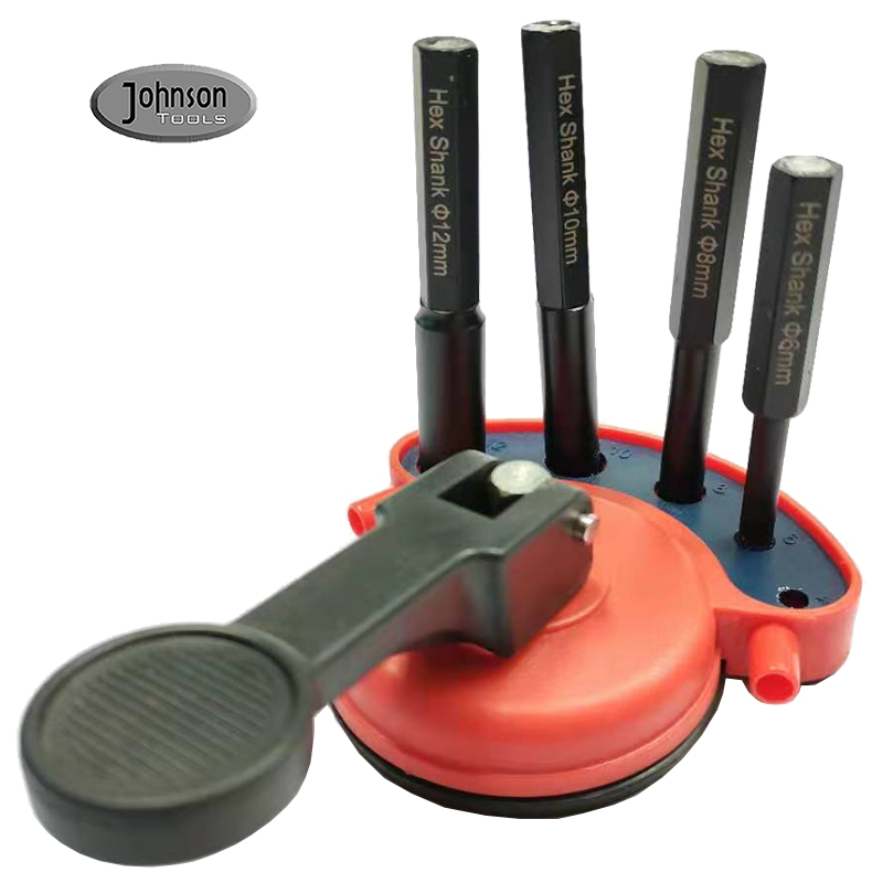 Johnson Tools Vente chaude 6 pack 5/6/8/10/12 / 14mm + ensemble de localisateur de ventouse en plastique brasé sous vide tige ronde diamant carrelage scie cloche foret pour carrelage avec boîte en plastique 6