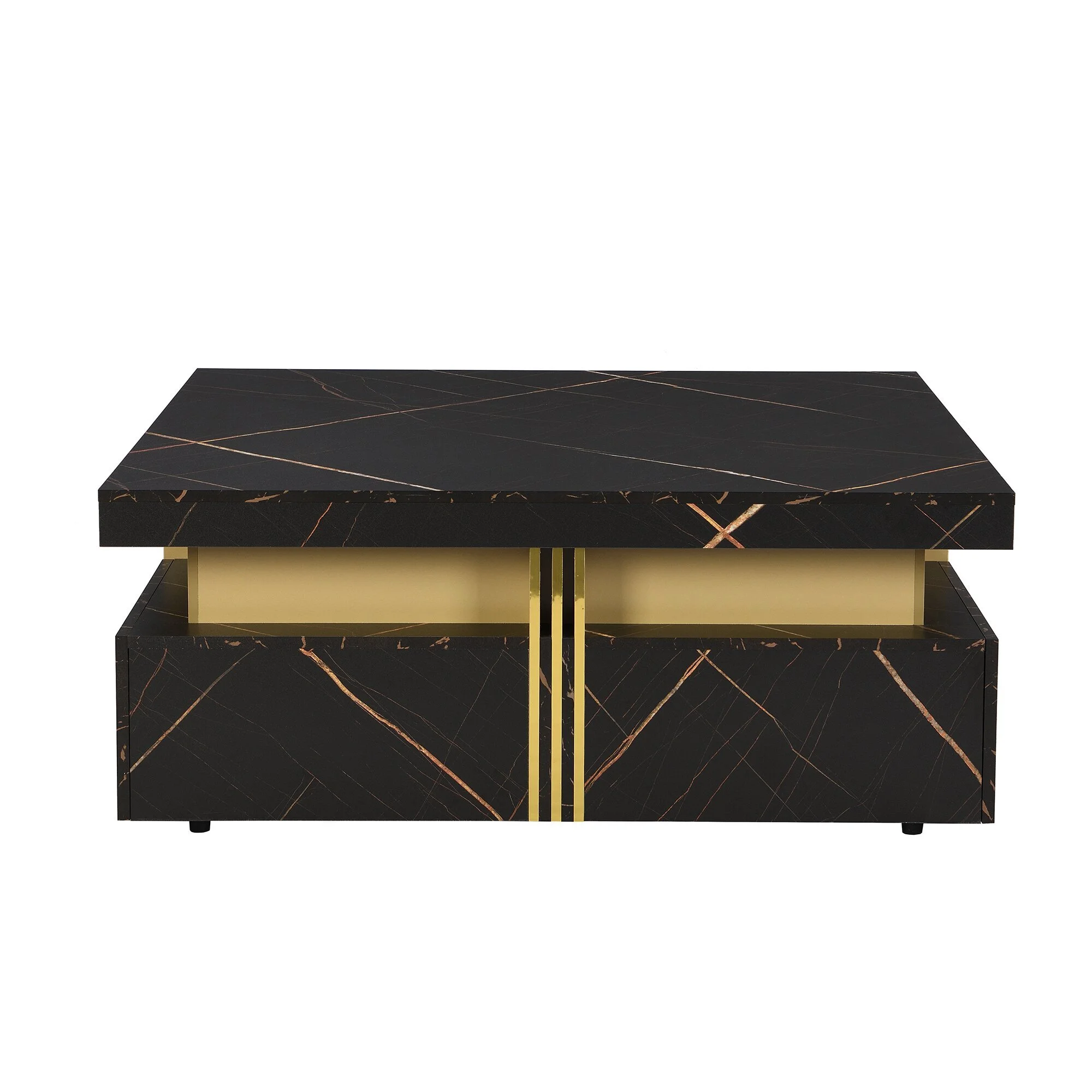 Modern Black Square Storage Coffee Table With 4 Drawers 1