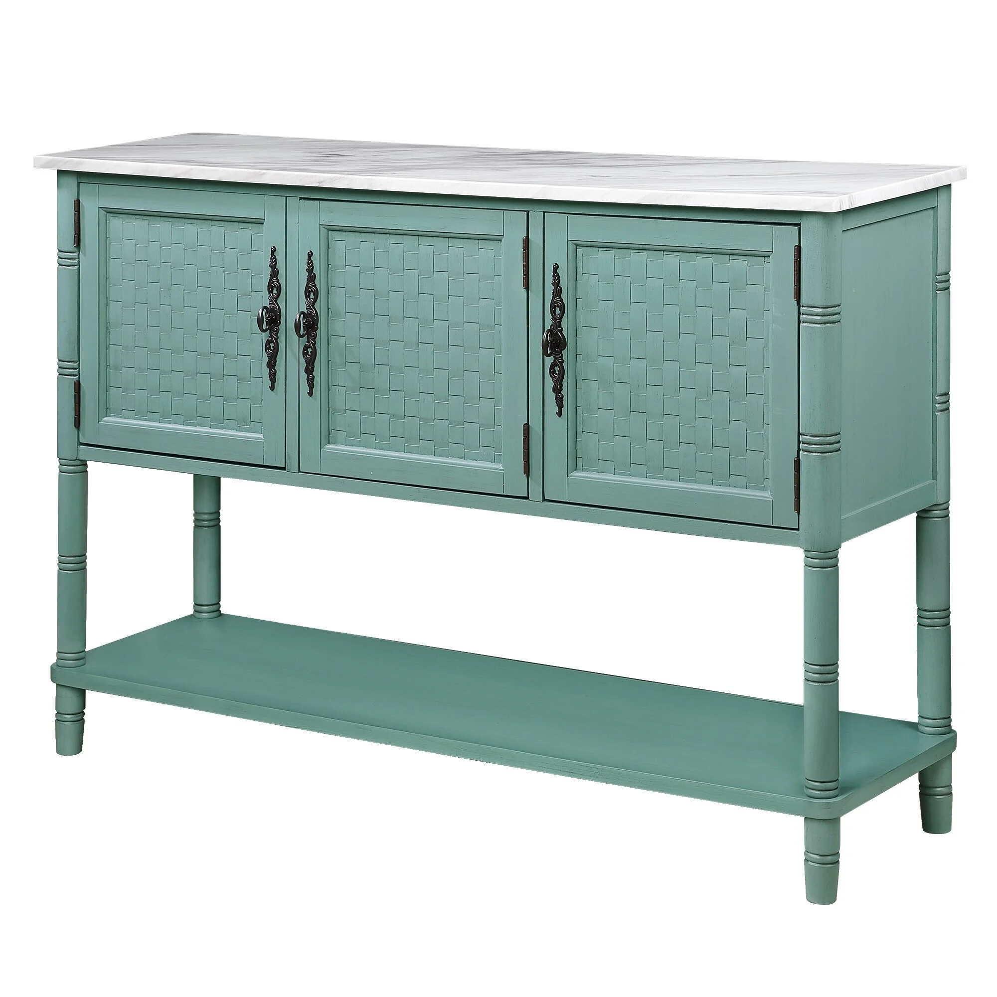 Entryway Table with artificial stone look tabletop , 47'' Farmhouse & Modern Console Table with Storage 1
