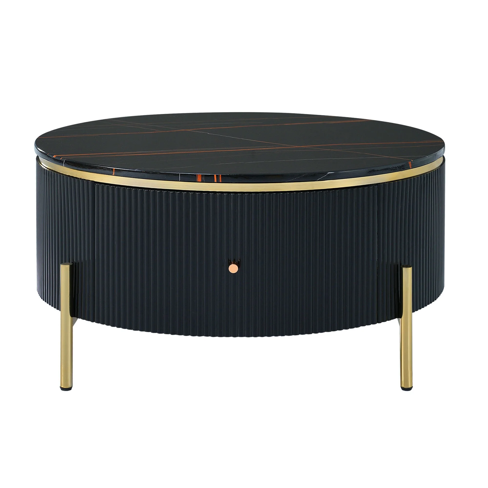 Mesa de centro redonda moderna con 2 cajones grandes Mesa decorativa de almacenamiento (31,5 '') 1