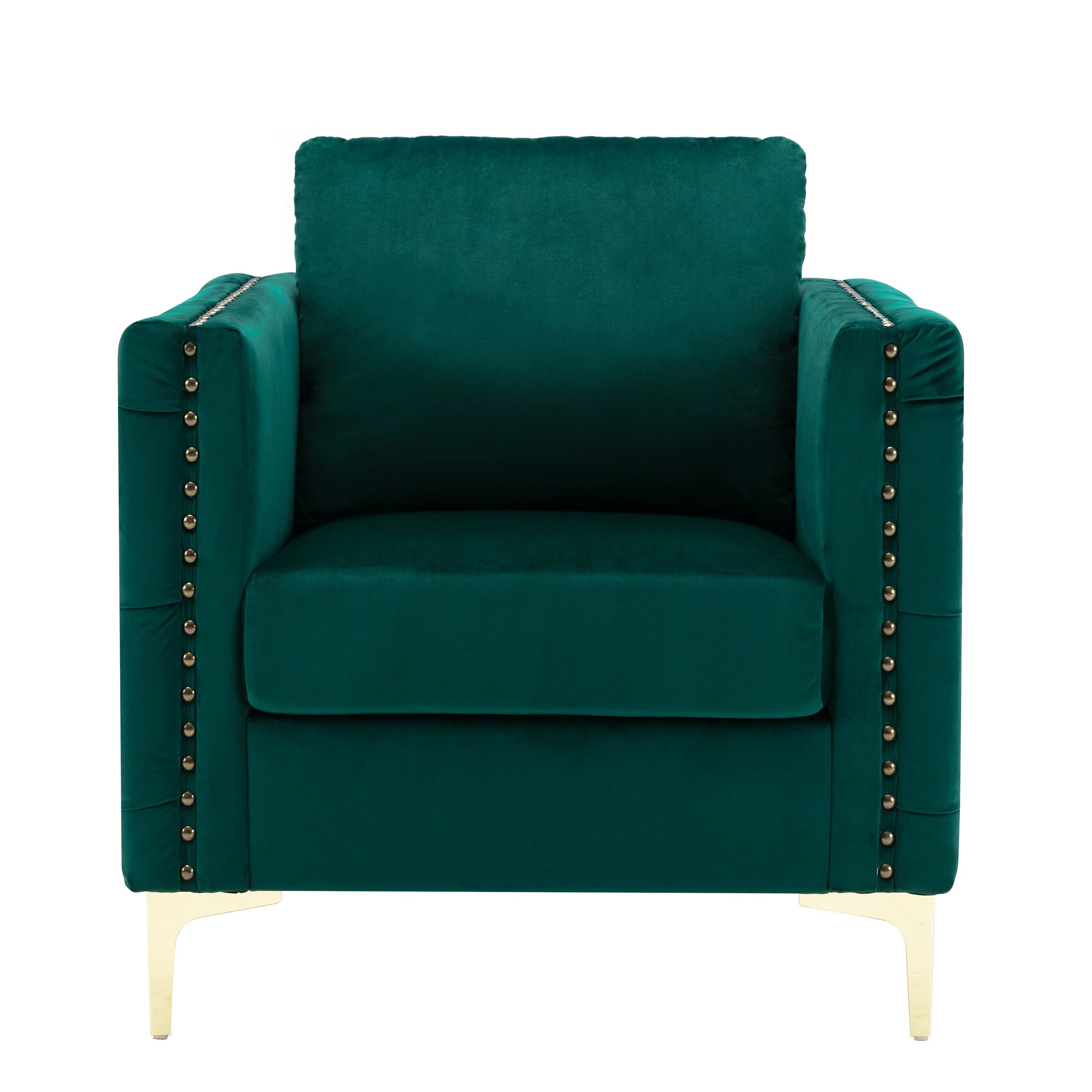 Modern Velvet Armchair Tufted Button Accent Chair Club Chair with Steel Legs for Living Room Bedroom 1