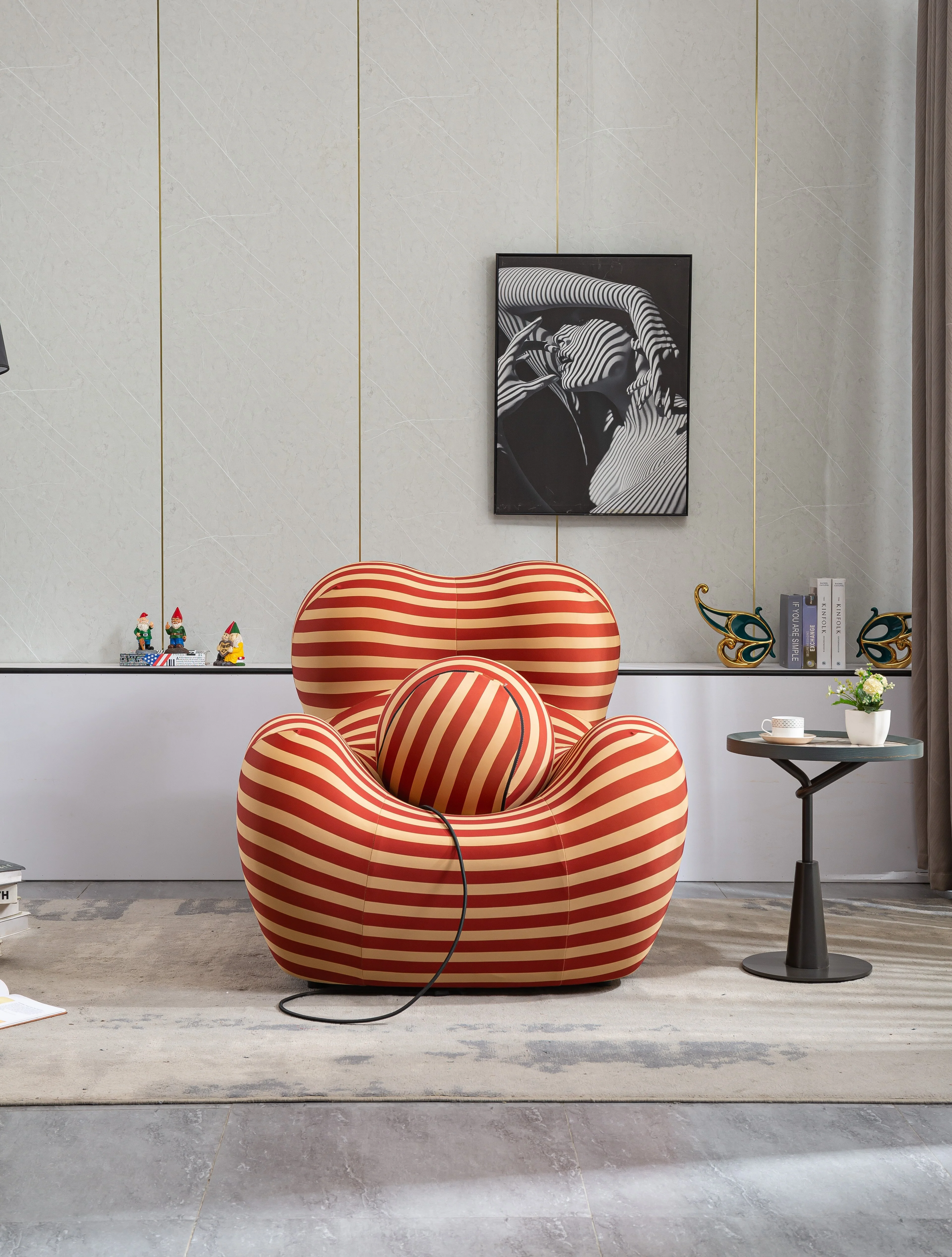 Barrel Chair with Ottoman, Mordern Comfy Stripe Chair for Living Room,Chair 1