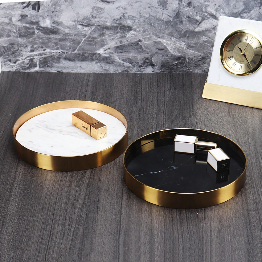 Marble round tray metal frame for storage and finishing 1