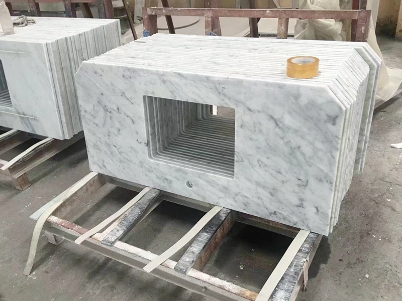 Piano lavabo in marmo bianco Carrara Italia con lavabo rettangolare singolo per la decorazione del bagno 1