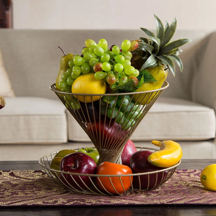 Cesta de frutas de 2 capas, creativa y moderna, de metal, adecuada para uso doméstico. 1