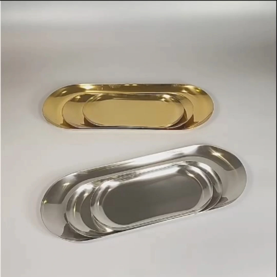 Bandeja de armazenamento oval em aço inoxidável para armazenamento de mesa 1