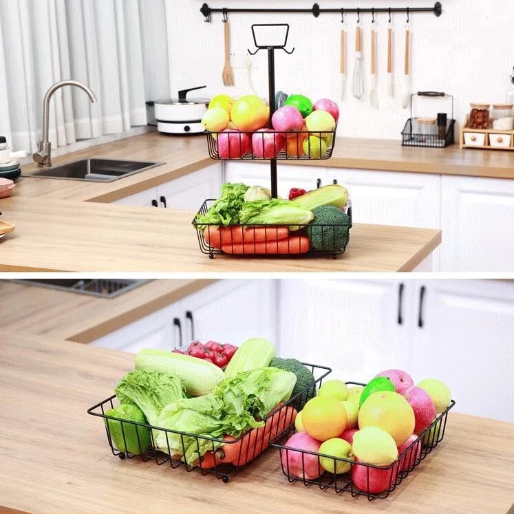 Con gancho para plátano, cesta de almacenamiento de frutas y verduras, arte del hierro adecuado para cocina 1