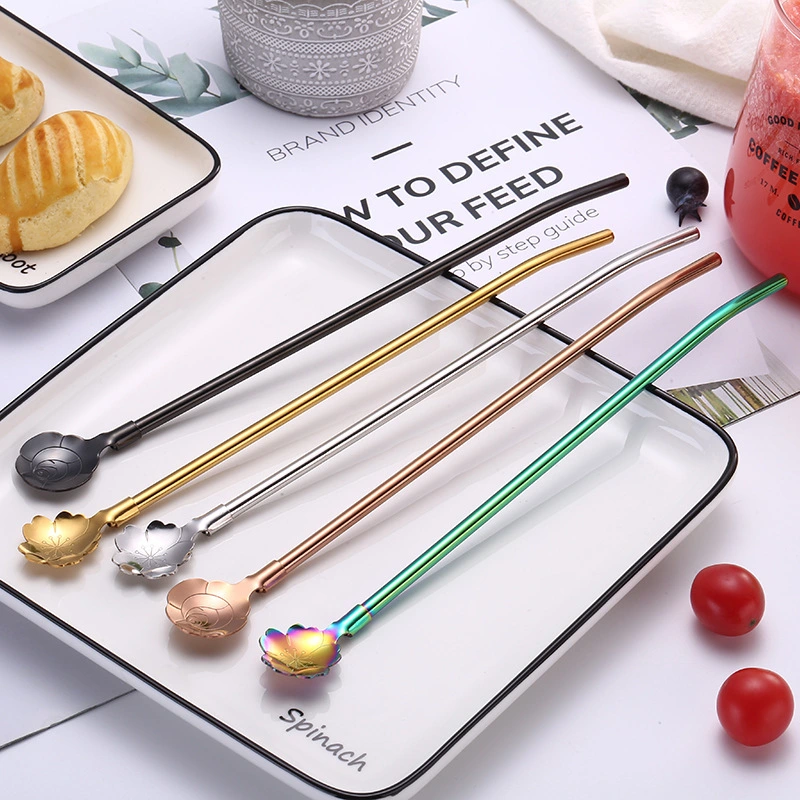 Cuillère à paille colorée en acier inoxydable 304 plaqué titane pour ktv 1
