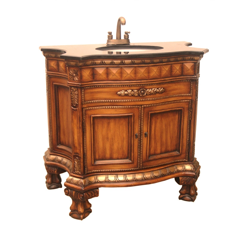 Antique Bathroom Vanity Cabinet With Marble Countertop Hand Carved 1
