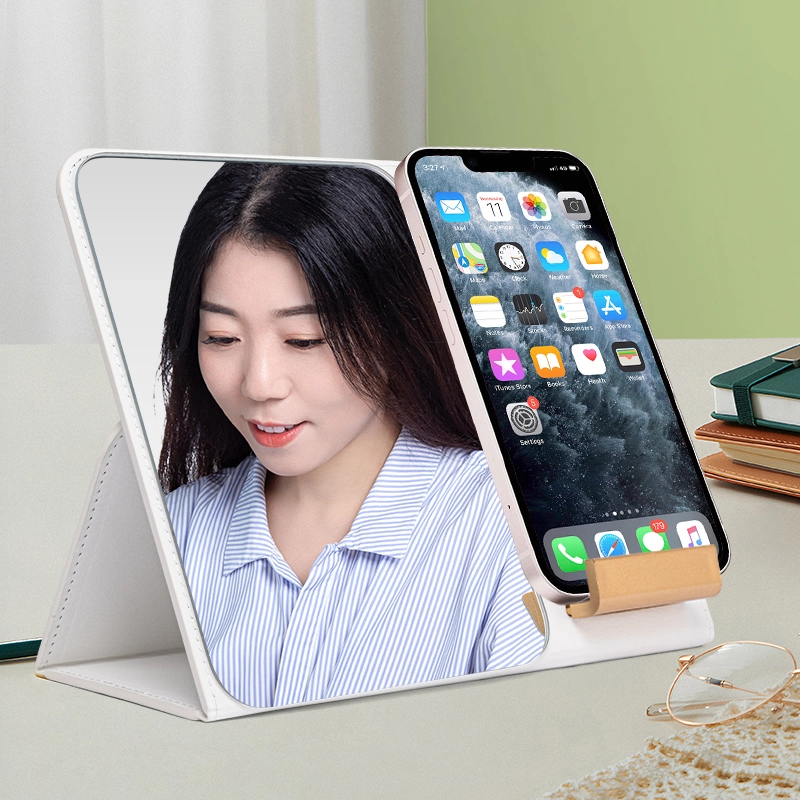 Miroir de bureau en cuir PU avec support 1