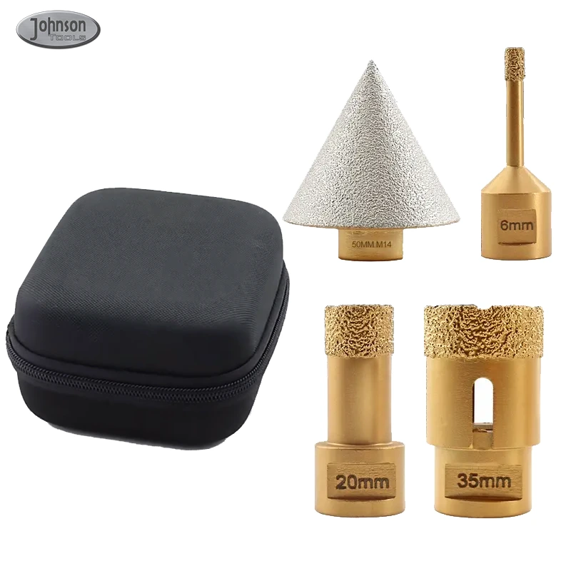 Johnson Tools 4 pezzi Punte diamantate brasate sotto vuoto Punta per smusso per sega a tazza per allargare smussare i fori con set di scatole 1