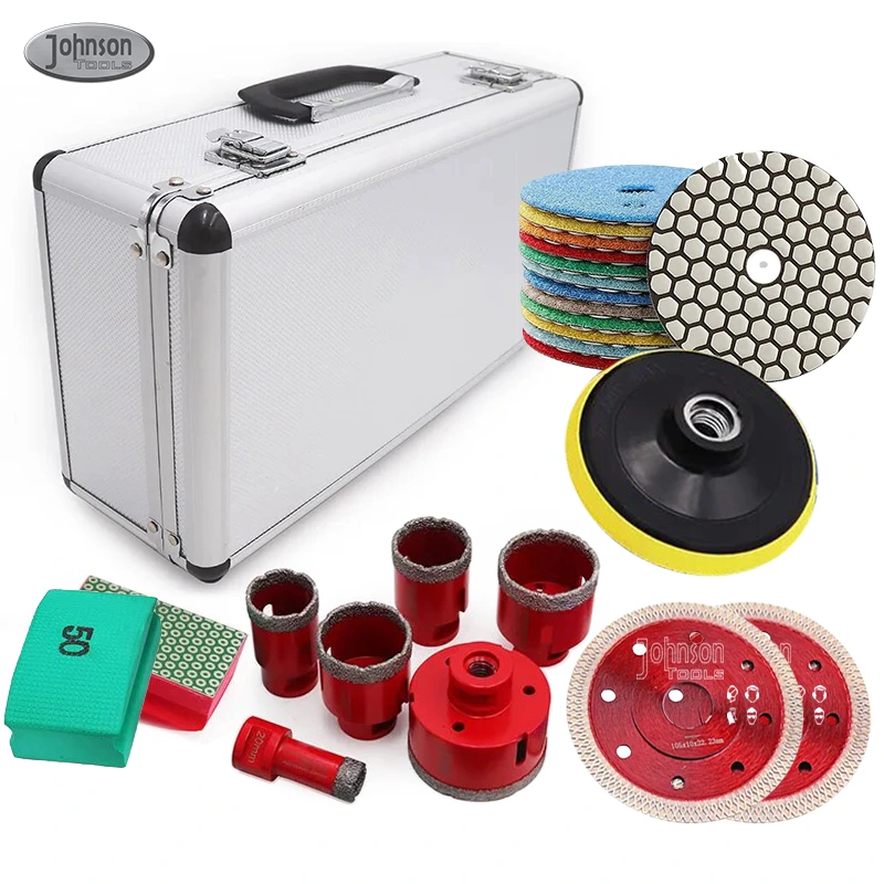 Johnson Tools Kit de brocas de diamante para corte e perfuração para telha de porcelana de pedra de mármore 1