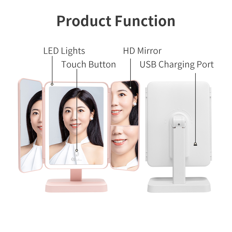 Miroir de bureau à trois volets à 3 voies avec LED 4