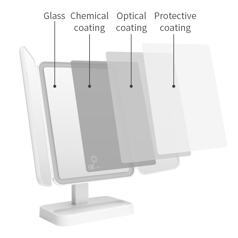 Miroir de bureau à trois volets à 3 voies avec LED 8