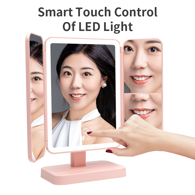 Miroir de bureau à trois volets à 3 voies avec LED 6