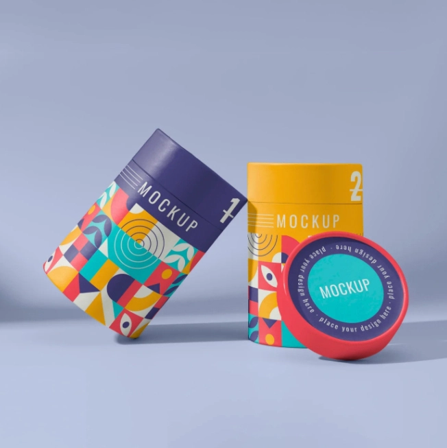 Scatola colorata per imballaggio di caramelle rotonde MOCKUP 1