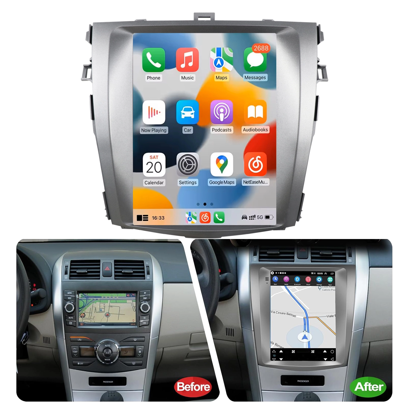 Jmance 汽车 DVD 播放器 1024*768 分辨率 4+64GB 4G android auto carplay 2 din 汽车收音机 适用于丰田卡罗拉 2006 - 2013 框架 1