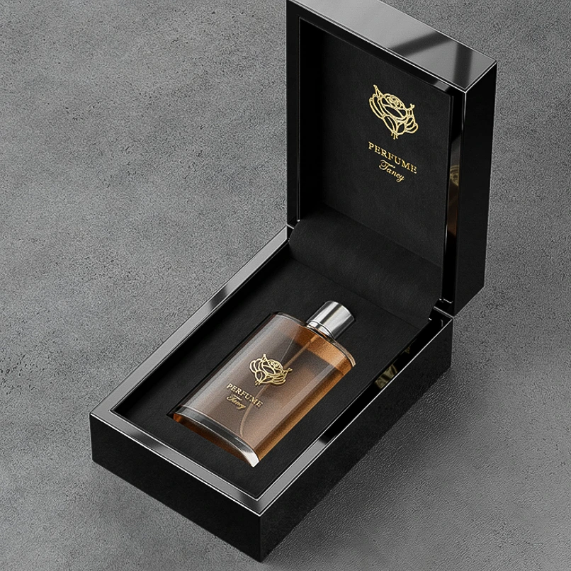 Caja de embalaje de perfume con tapa abatible 1