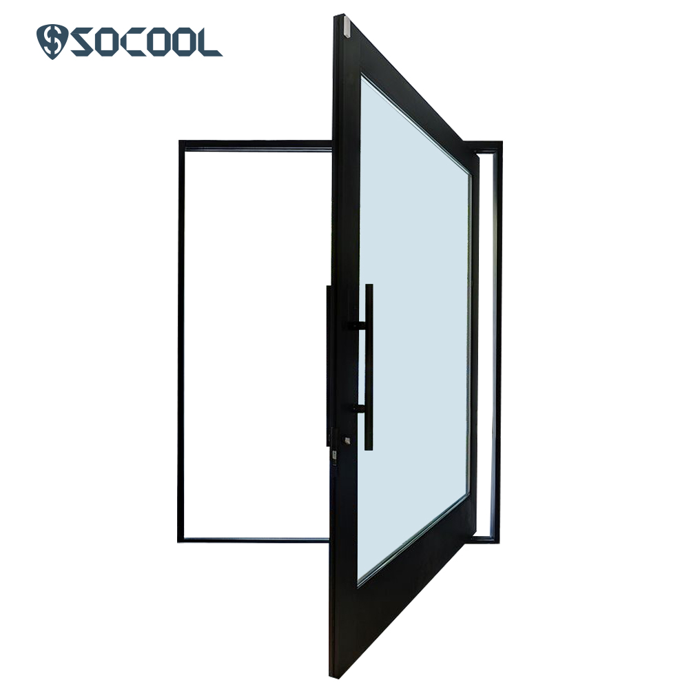 Socool Sleek Elegance Black Framed Frosted Glass Pivot Entry Door - SOCOOL image.