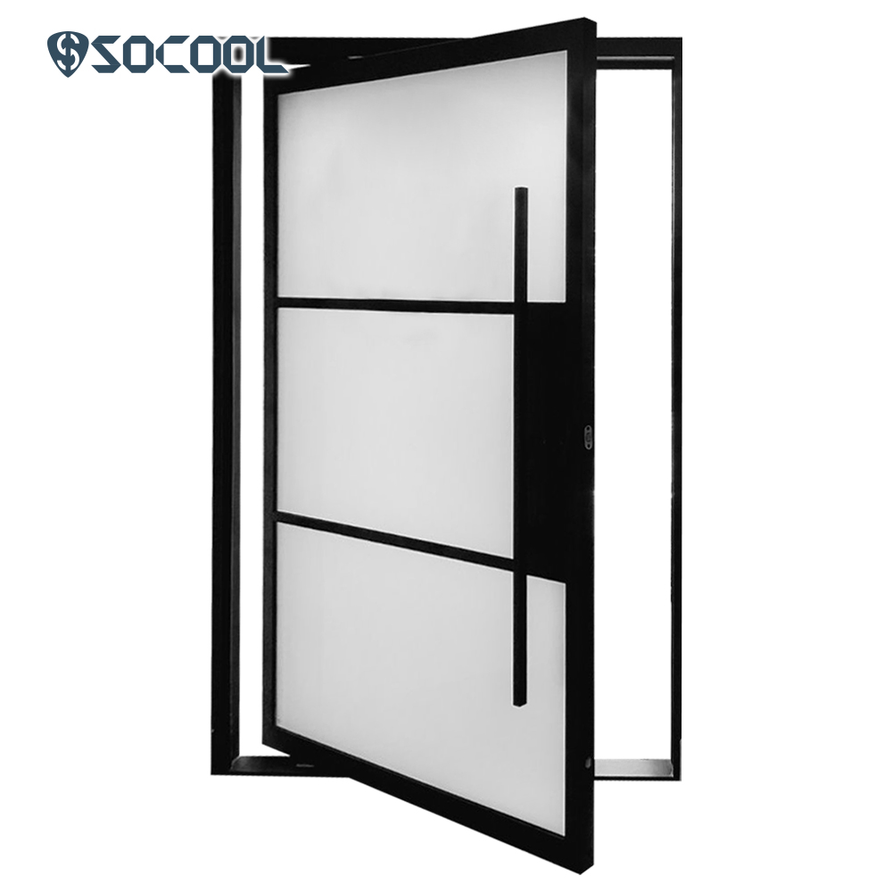 Socool Elegant Fusion Black Framed Glass Pivot Entry Door with Decorative 5