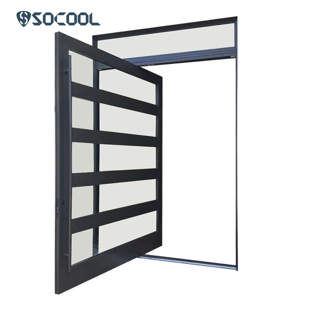 Socool Elegant Fusion Black Framed Glass Pivot Entry Door with Decorative 4
