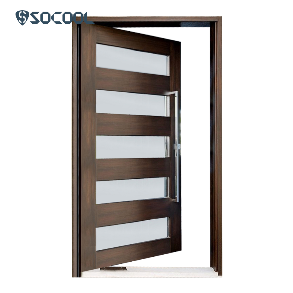Socool Elegant Fusion Black Framed Glass Pivot Entry Door with Decorative 3