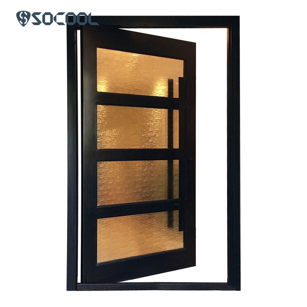 Socool Elegant Fusion Black Framed Glass Pivot Entry Door with Decorative 2