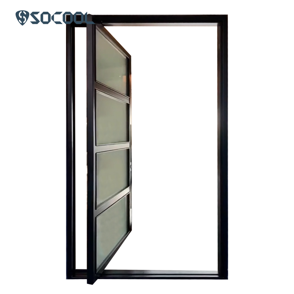Socool Elegant Fusion Black Framed Glass Pivot Entry Door with Decorative 6