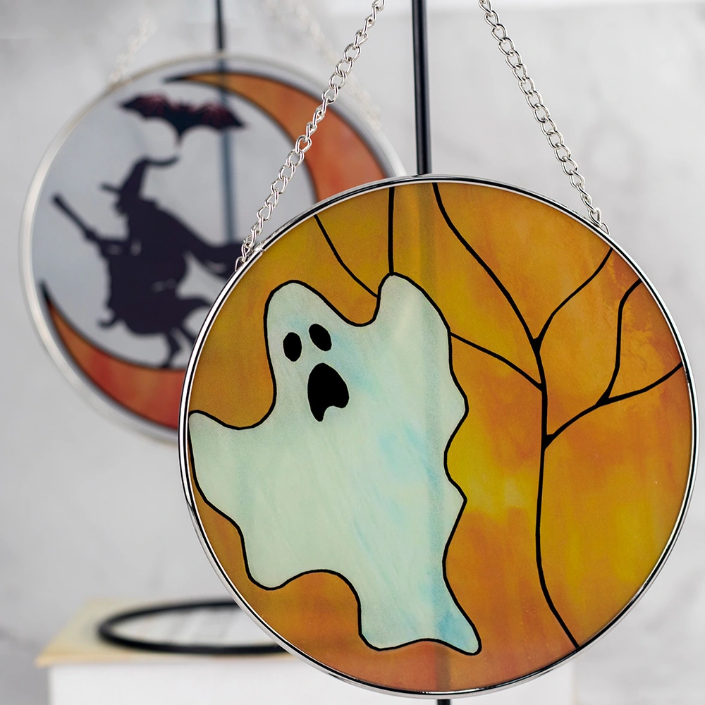 Hand painted window hanging Ghost stained glass Catcher Metal + glass for wall decoration 1