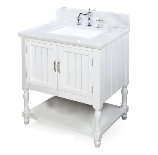 Marble Bathroom Vanity Cabinets Solid Wood + MDF 30 Inch With Two Drawers 1