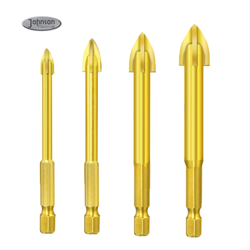 Johnson Tools 4 Piece Cross Hex Drill Bit Set (6, 8, 10, 12mm) Multifunction Carbide Drill Bit Set For Glass And Tile 1