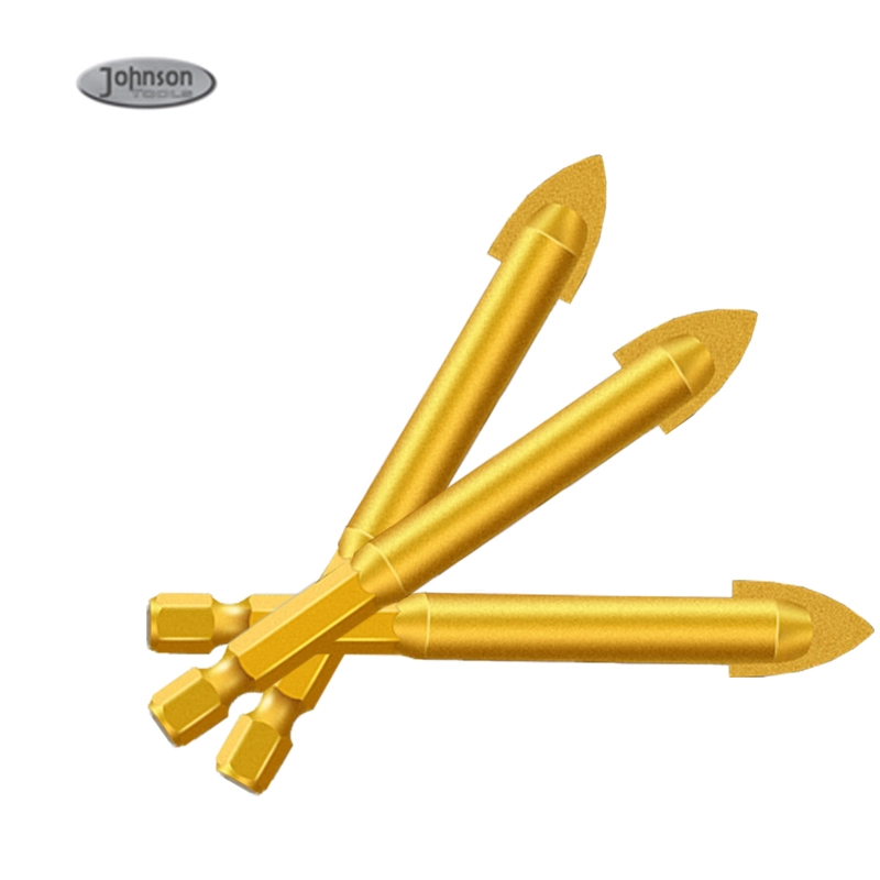 Johnson Tools Hex Shank Glass Bits Titanium Coated Glass Drill 6 8 10 12mm Tile Concrete Flat Tip Hole Bit Drilling 1