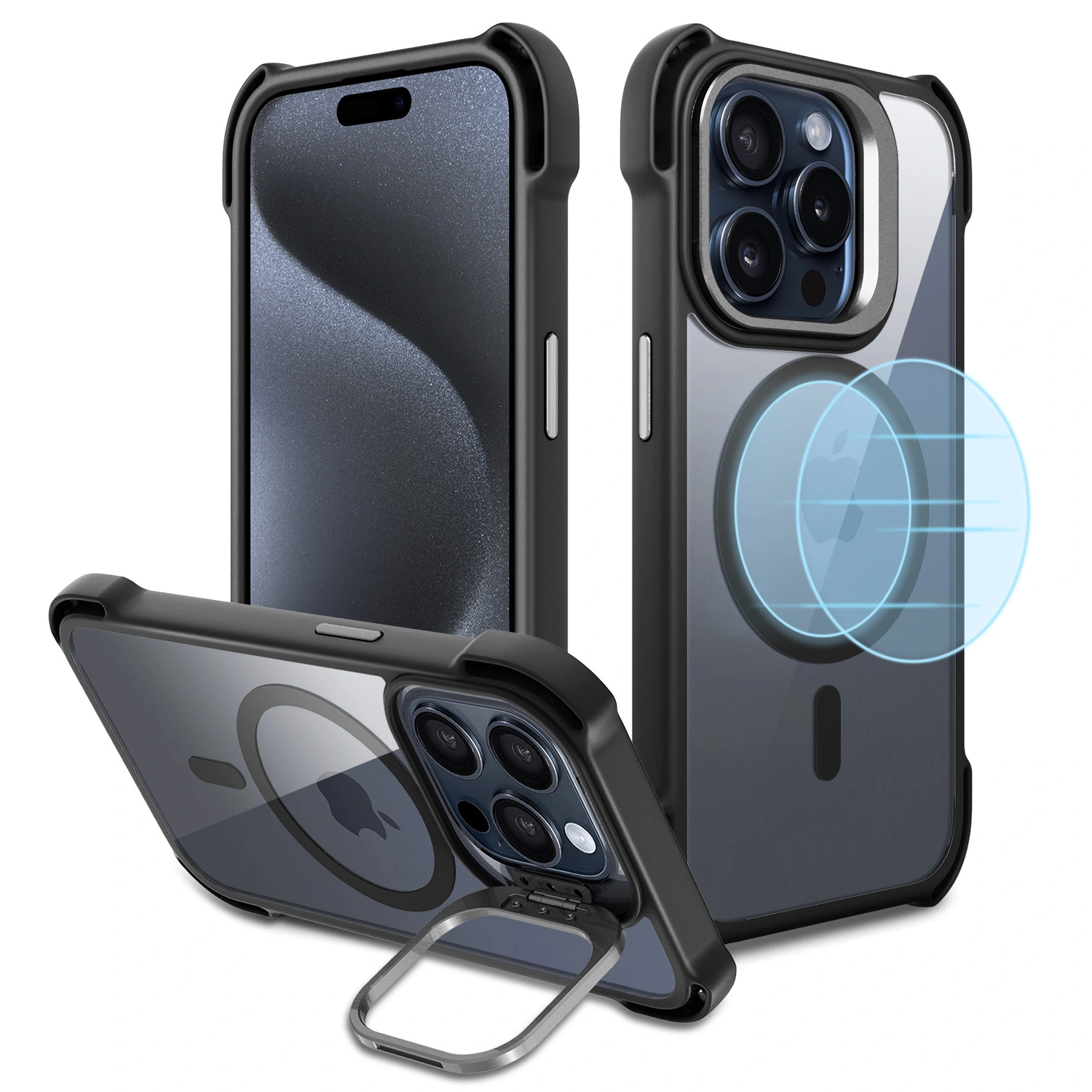 WOWCASE – coque de téléphone magnétique en TPU transparent, antichoc, avec coins rebondissants, support d'appareil photo, protection pour iPhone 15 Pro max 1